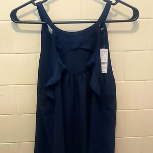 Ruffle navy blue tank with tie in back